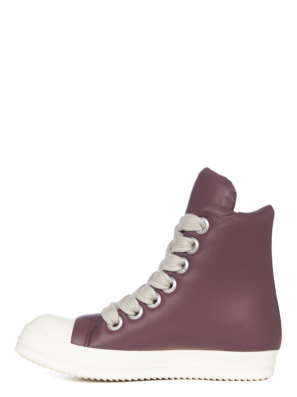 RICK OWENS FW23 LUXOR JUMBO LACE PADDED SNEAKERS IN AMETHYST AND MILK PEACHED LAMBSKIN