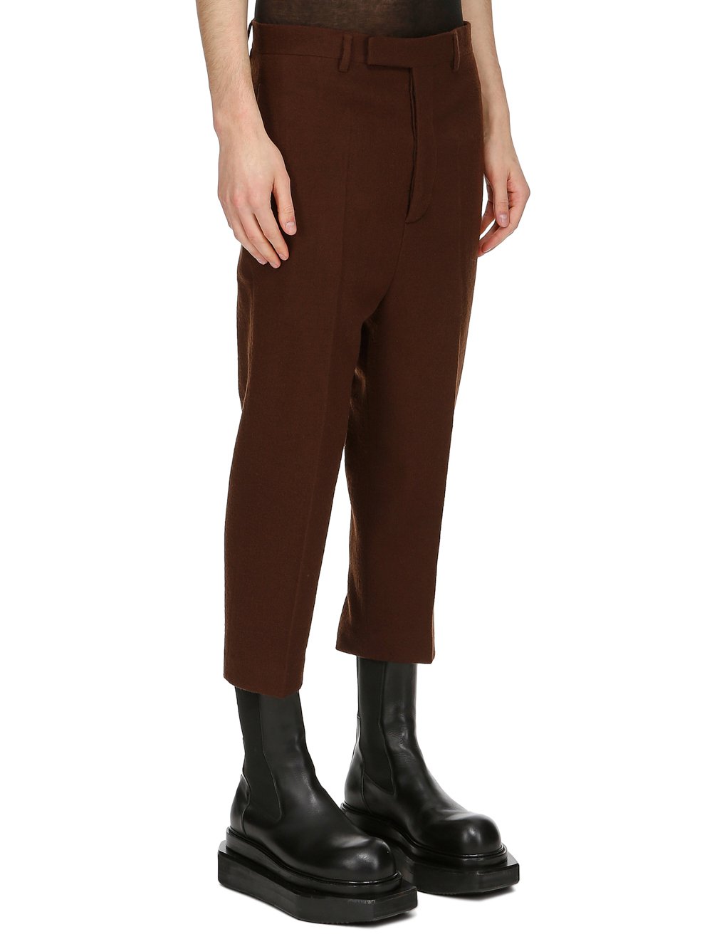 RICK OWENS FW23 LUXOR ASTAIRES CROPPED IN BROWN SOFT WOOL FLANNEL