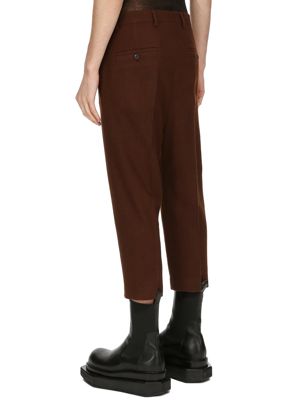 RICK OWENS FW23 LUXOR ASTAIRES CROPPED IN BROWN SOFT WOOL FLANNEL