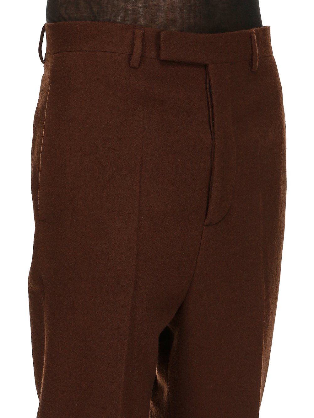 RICK OWENS FW23 LUXOR ASTAIRES CROPPED IN BROWN SOFT WOOL FLANNEL