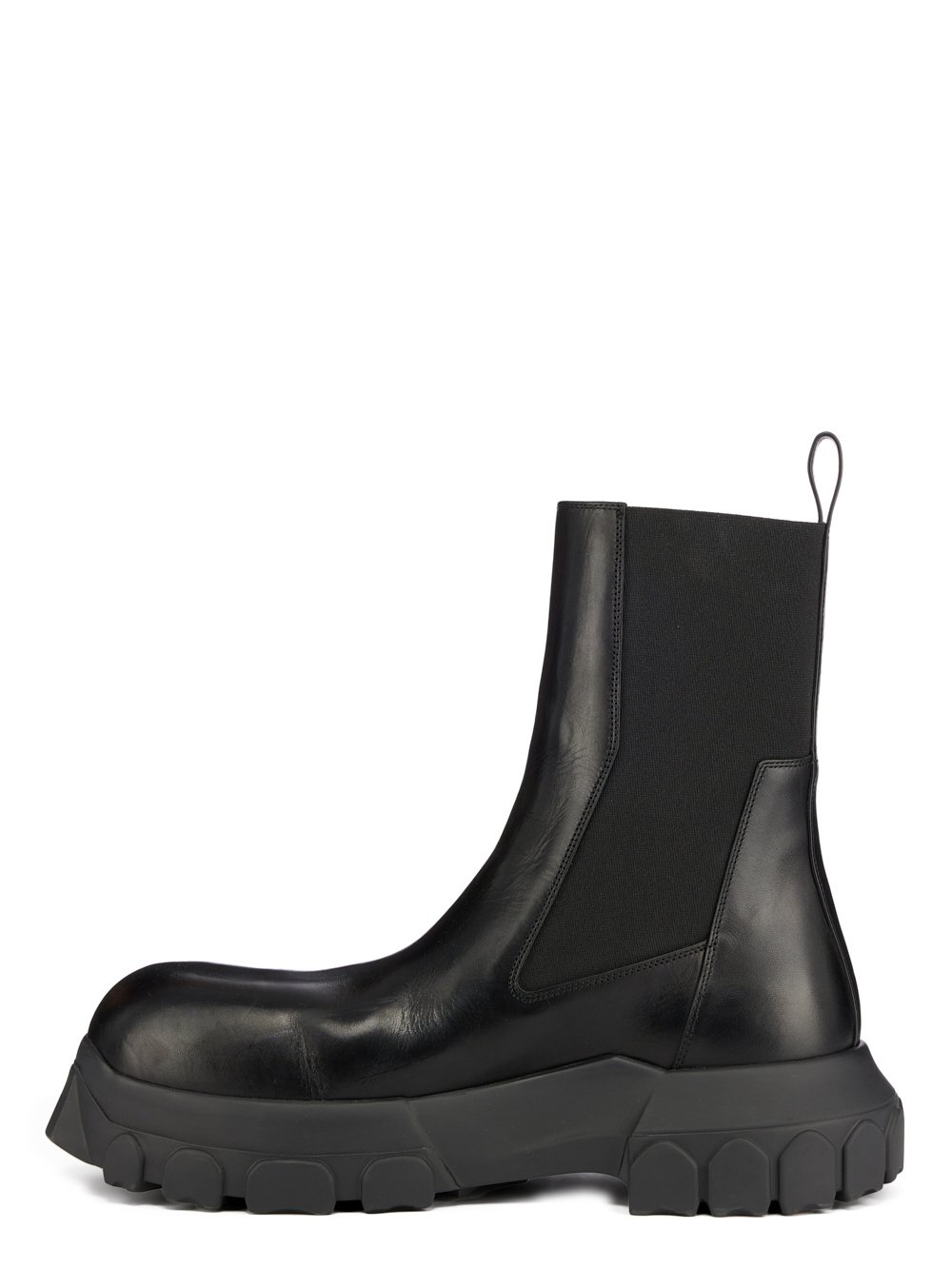 RICK OWENS FW23 LUXOR BEATLE BOZO TRACTOR IN BLACK CORTINA GREASE CALF LEATHER