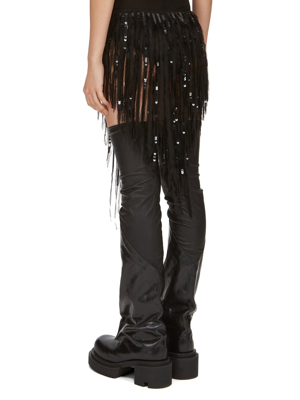 RICK OWENS FW23 LUXOR FRINGED PANTY IN BLACK SEQUIN EMBROIDERED SILK CHIFFON