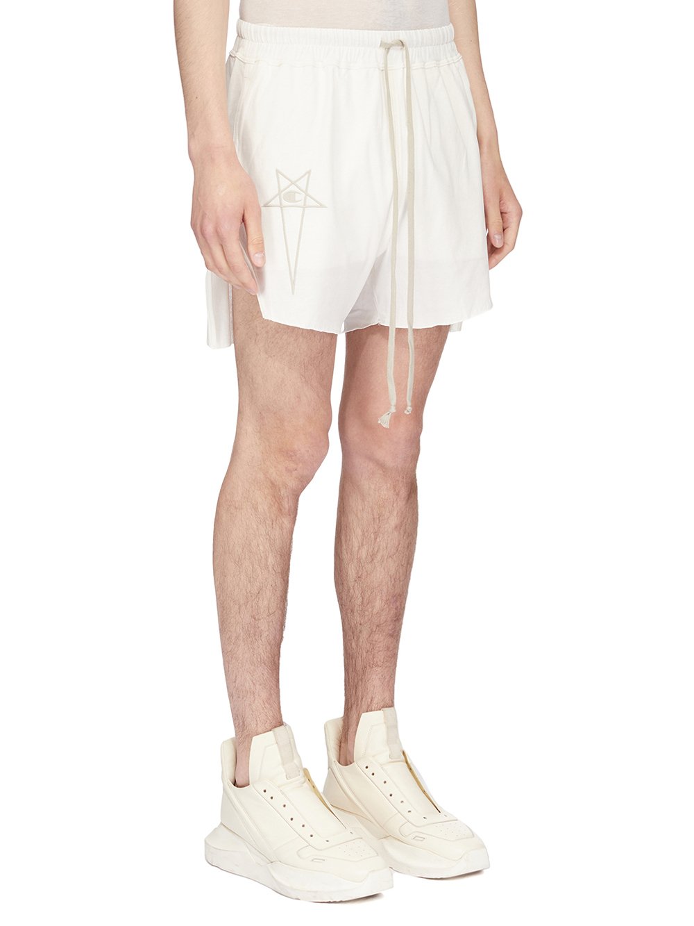 CHAMPION X RICK OWENS DOLPHIN BOXERS IN MILK WHITE MEDIUM WEIGHT COTTON JERSEY 