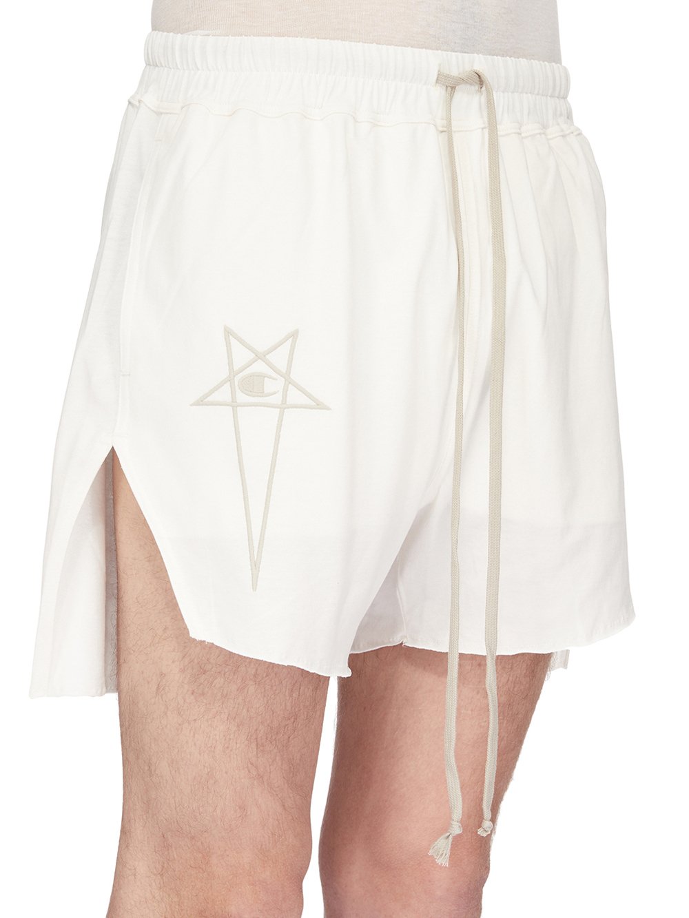 CHAMPION X RICK OWENS DOLPHIN BOXERS IN MILK WHITE MEDIUM WEIGHT COTTON JERSEY 