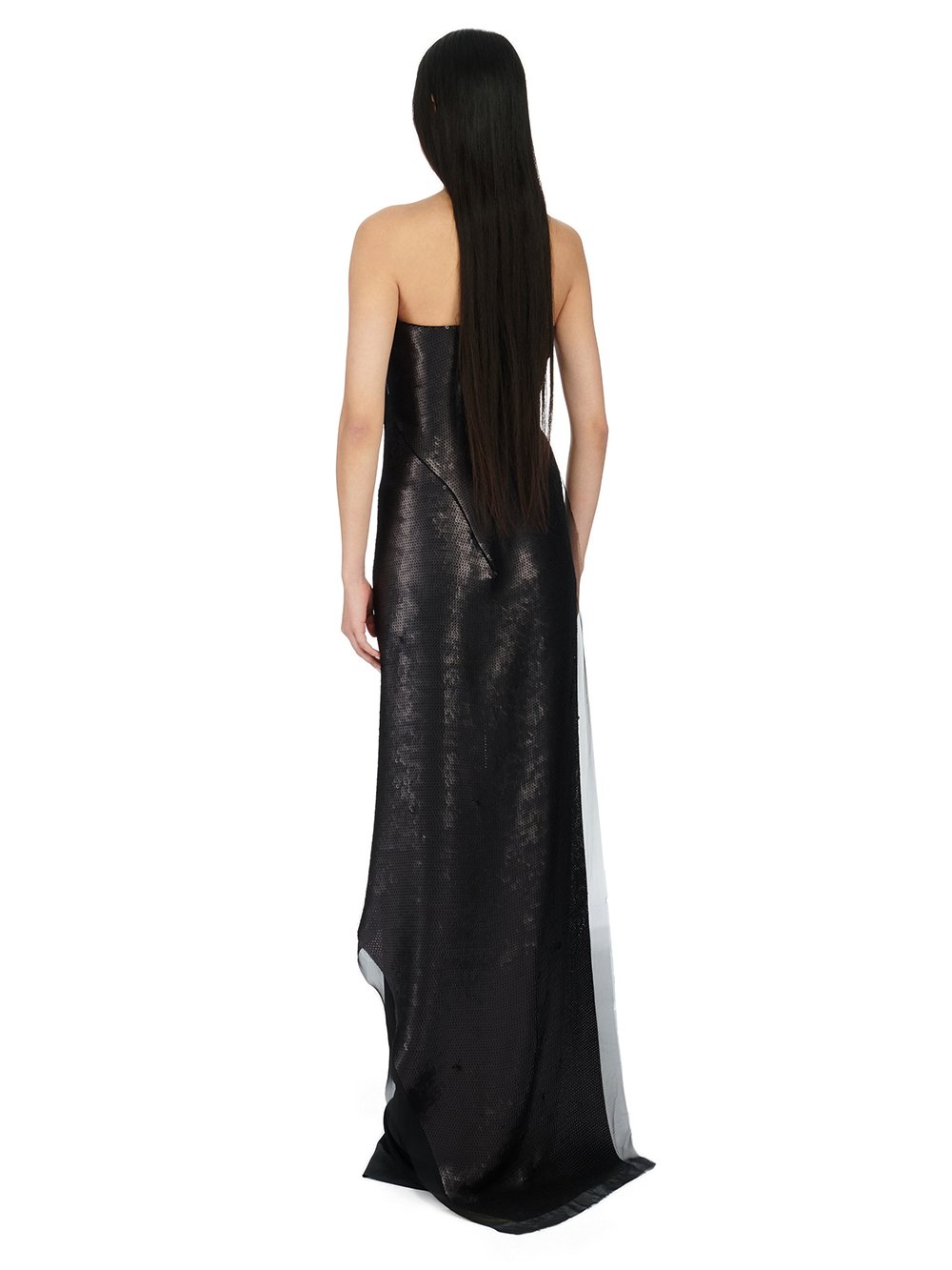 RICK OWENS FW23 LUXOR LONG TOP IN BLACK SEQUIN EMBROIDERED SILK CHIFFON