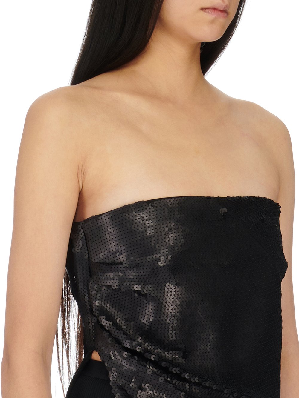 RICK OWENS FW23 LUXOR LONG TOP IN BLACK SEQUIN EMBROIDERED SILK CHIFFON