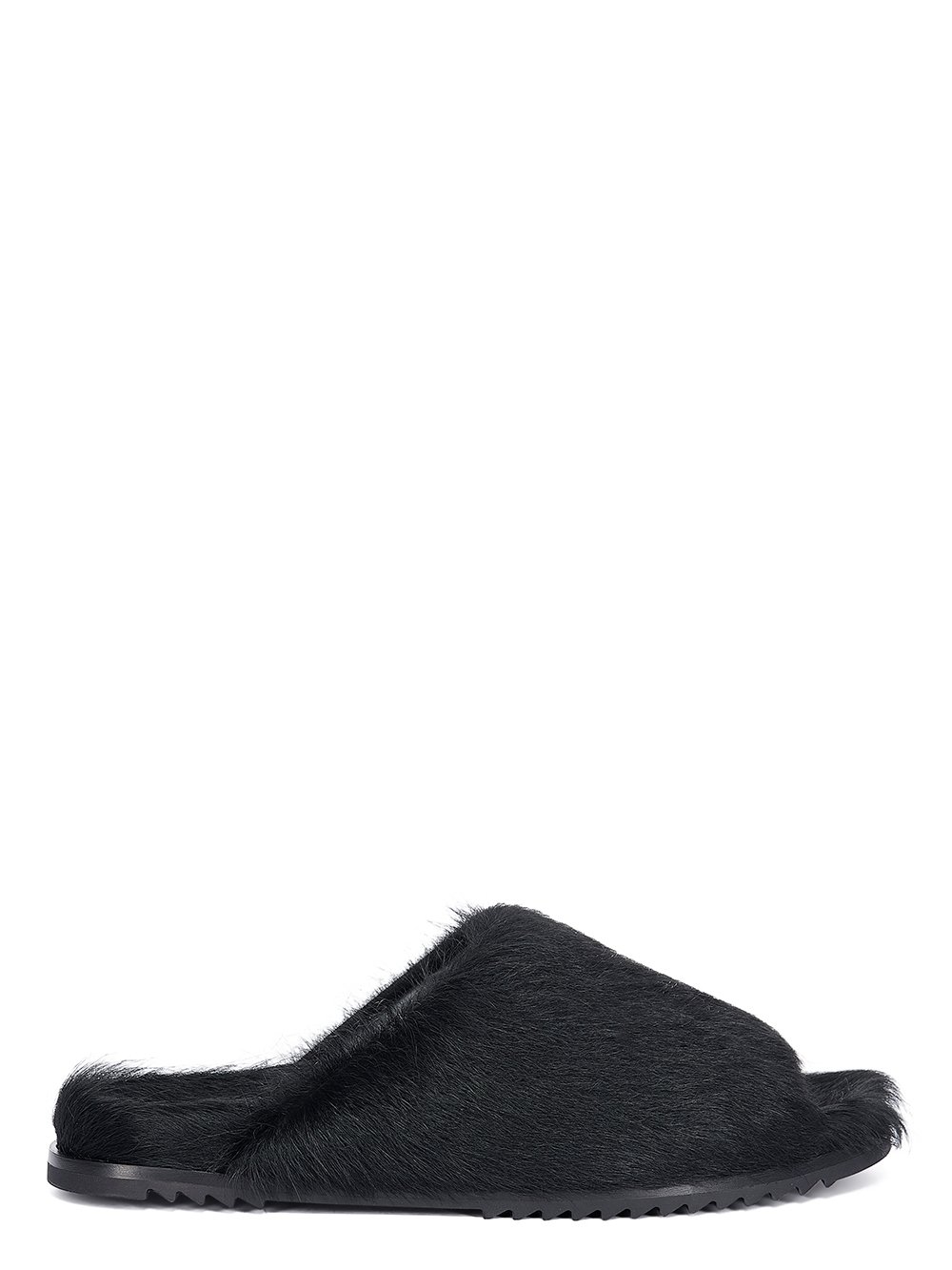 RICK OWENS FW23 LUXOR SLIDE GRANOLAS IN  BLACK LONG HAIR PONY