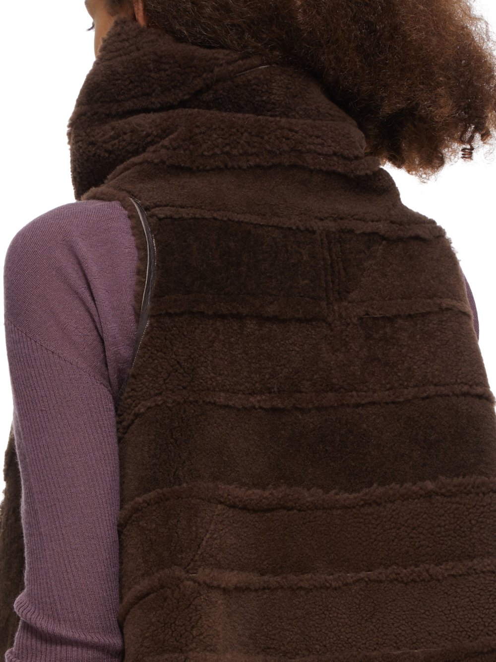 RICK OWENS FW23 LUXOR GLEAM VEST IN BROWN BUTTER LAMB SHEARLING RADIANCE