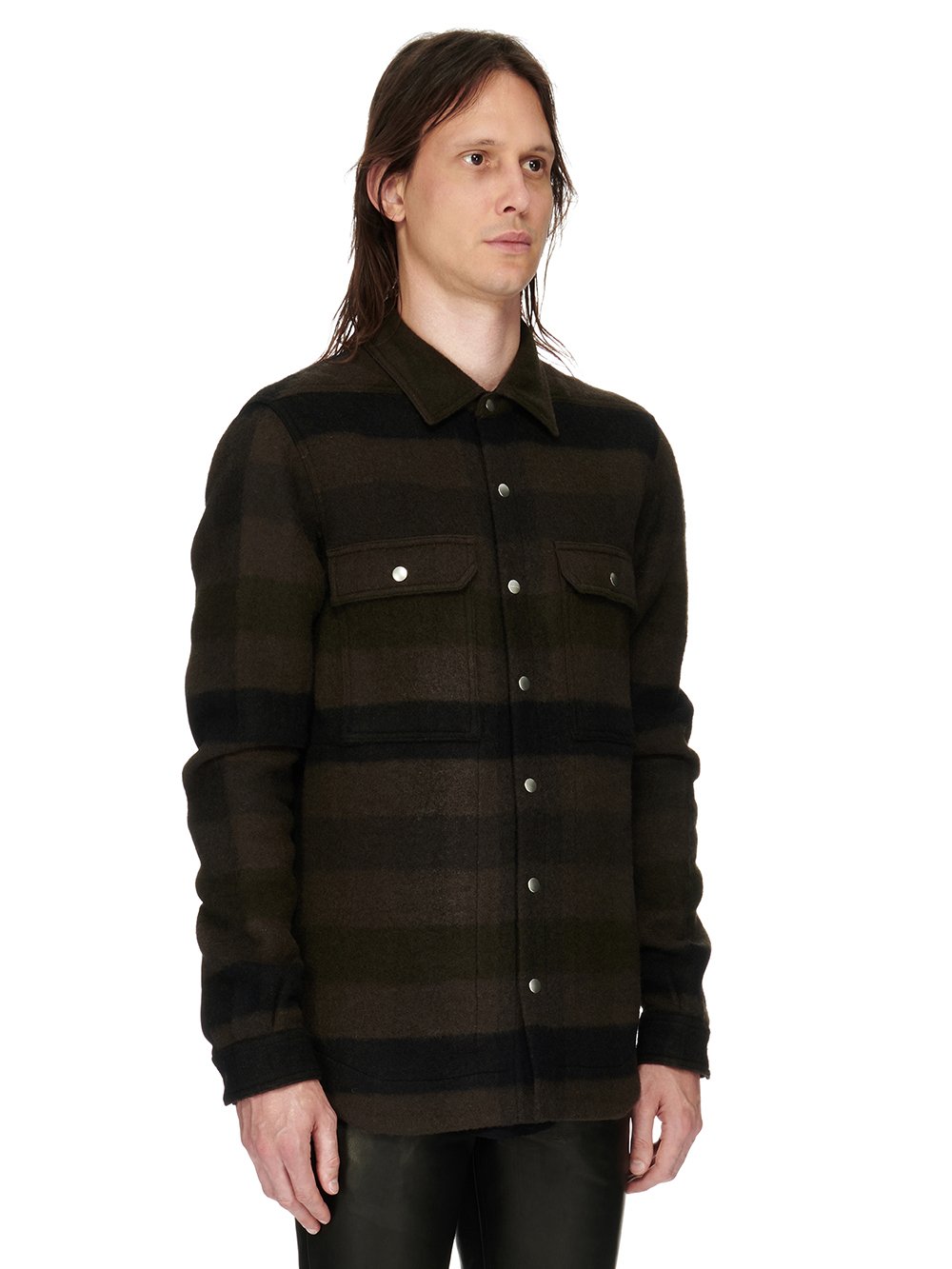 RICK OWENS FW23 LUXOR OUTERSHIRT IN BOILED WOOL PLAID