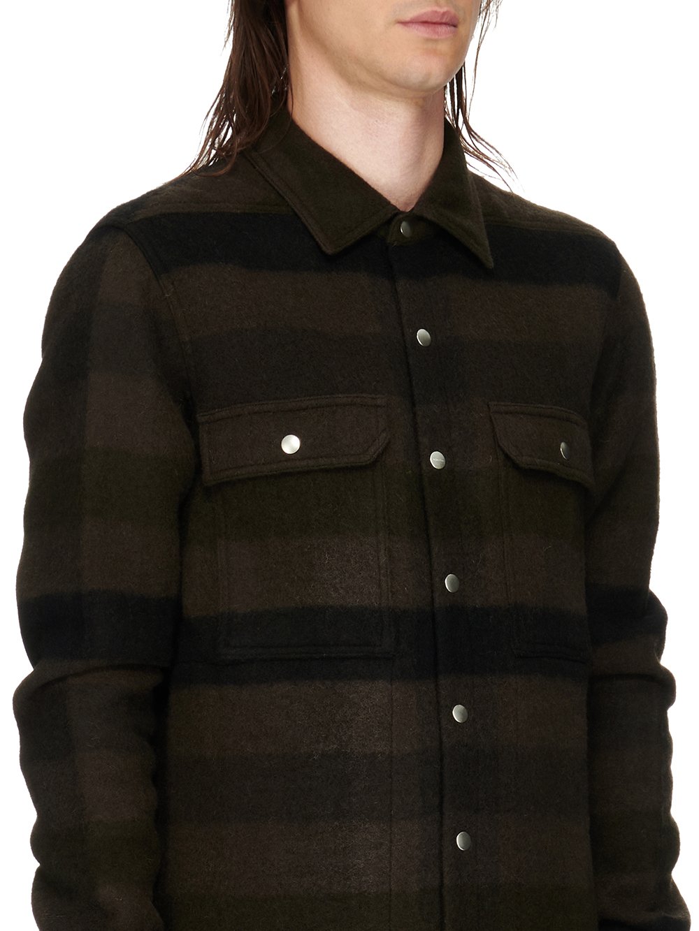 RICK OWENS FW23 LUXOR OUTERSHIRT IN BOILED WOOL PLAID