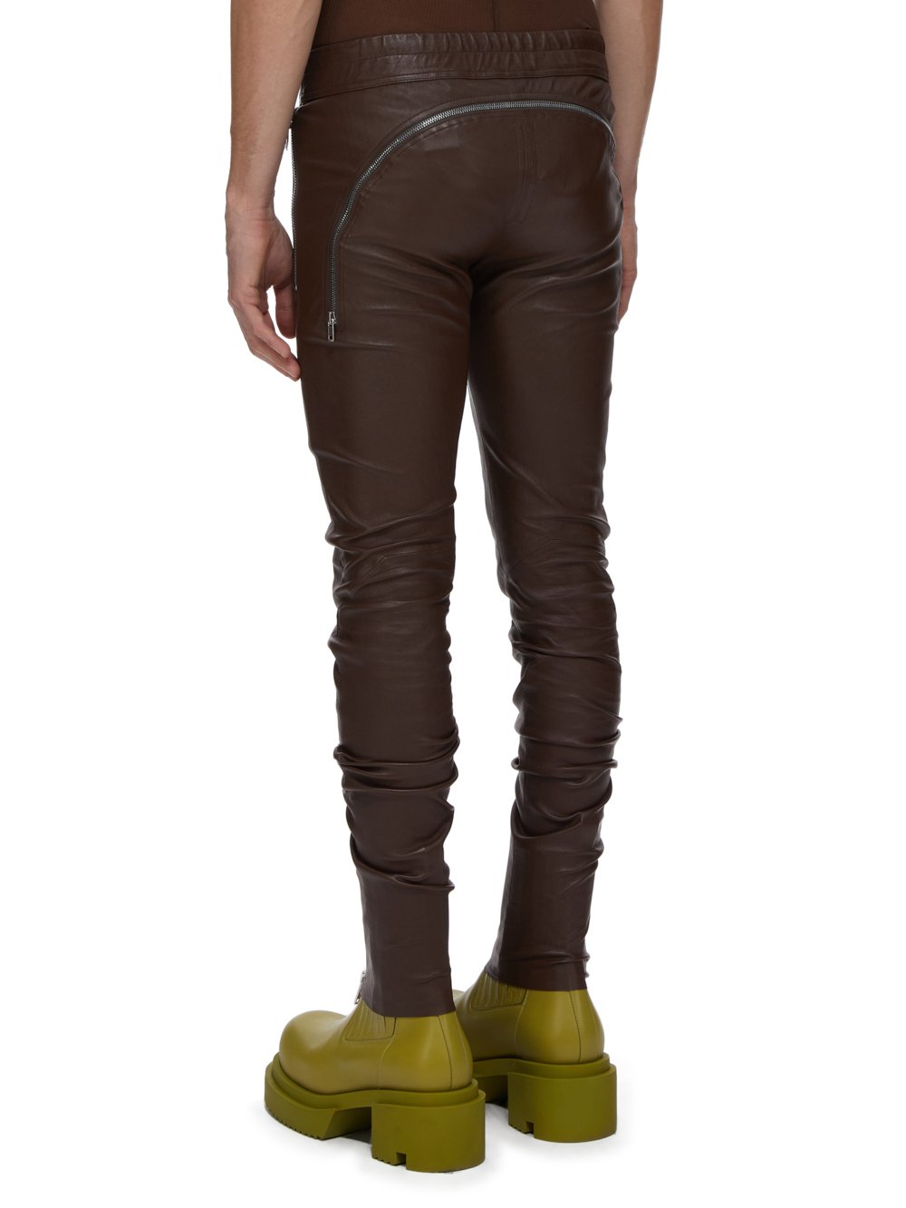 RICK OWENS FW23 LUXOR TIGHT GARY PANTS IN BROWN STRETCH LAMB LEATHER