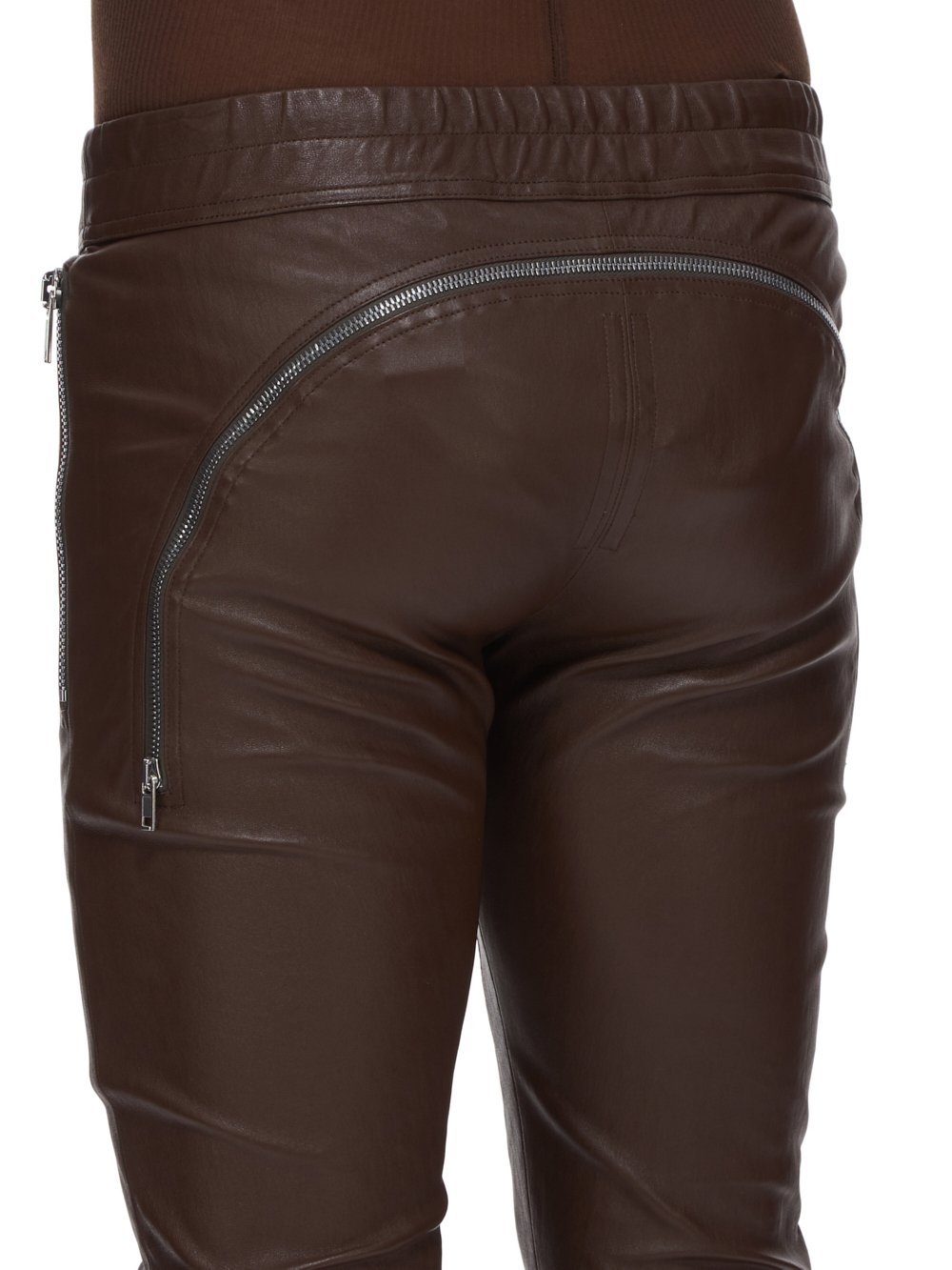 RICK OWENS FW23 LUXOR TIGHT GARY PANTS IN BROWN STRETCH LAMB LEATHER