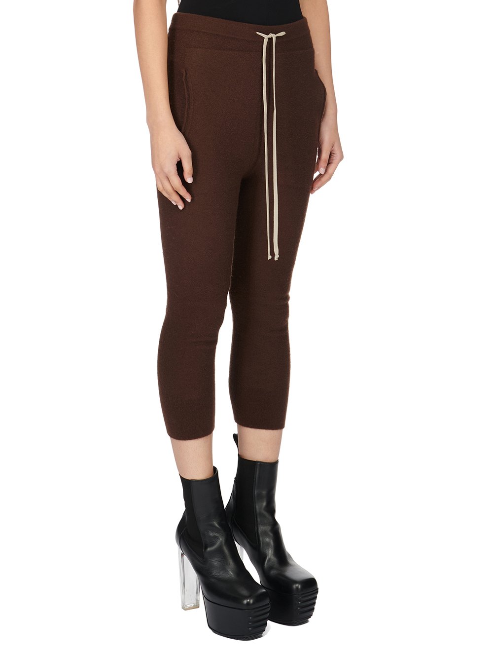 RICK OWENS FW23 LUXOR TRACK PANTS IN BROWN BOILED CASHMERE KNIT