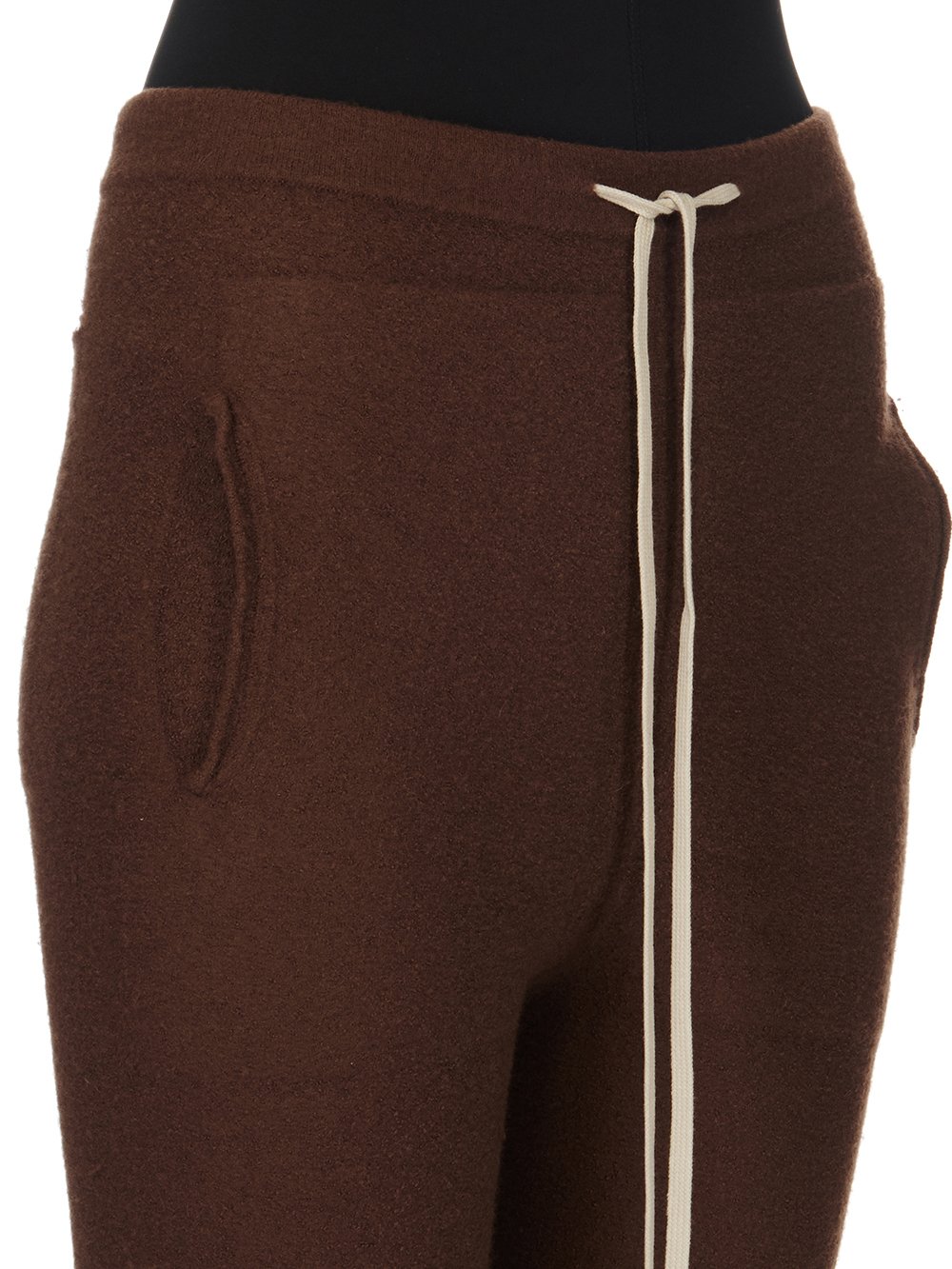 RICK OWENS FW23 LUXOR TRACK PANTS IN BROWN BOILED CASHMERE KNIT