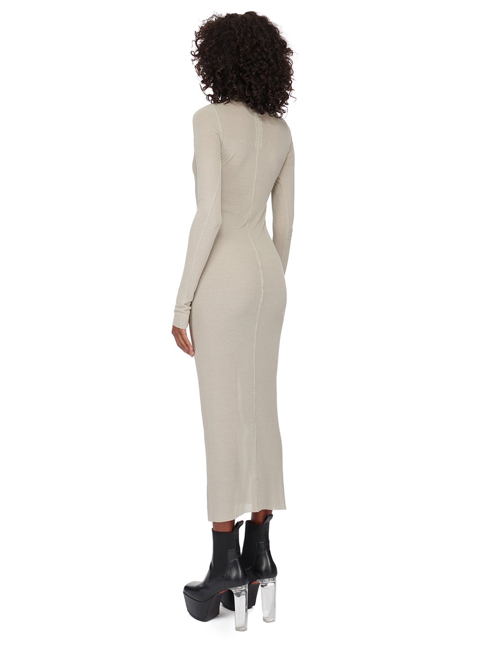 RICK OWENS FW23 LUXOR RIB LS DRESS IN PEARL VISCOSE SILK RIB JERSEY