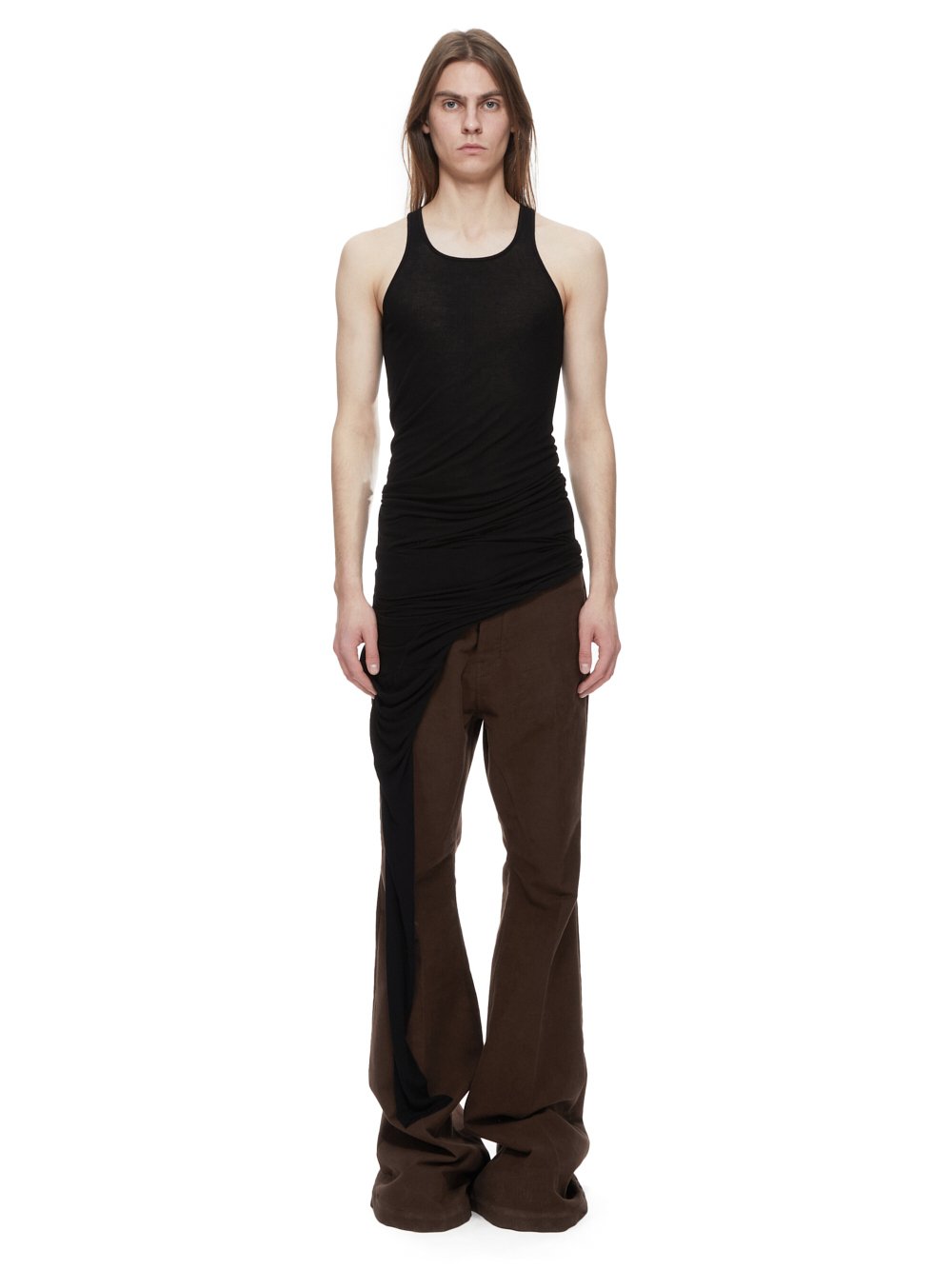 RICK OWENS FW23 LUXOR ZIGGY BANANA TANK IN  BLACK VISCOSE SILK RIB JERSEY