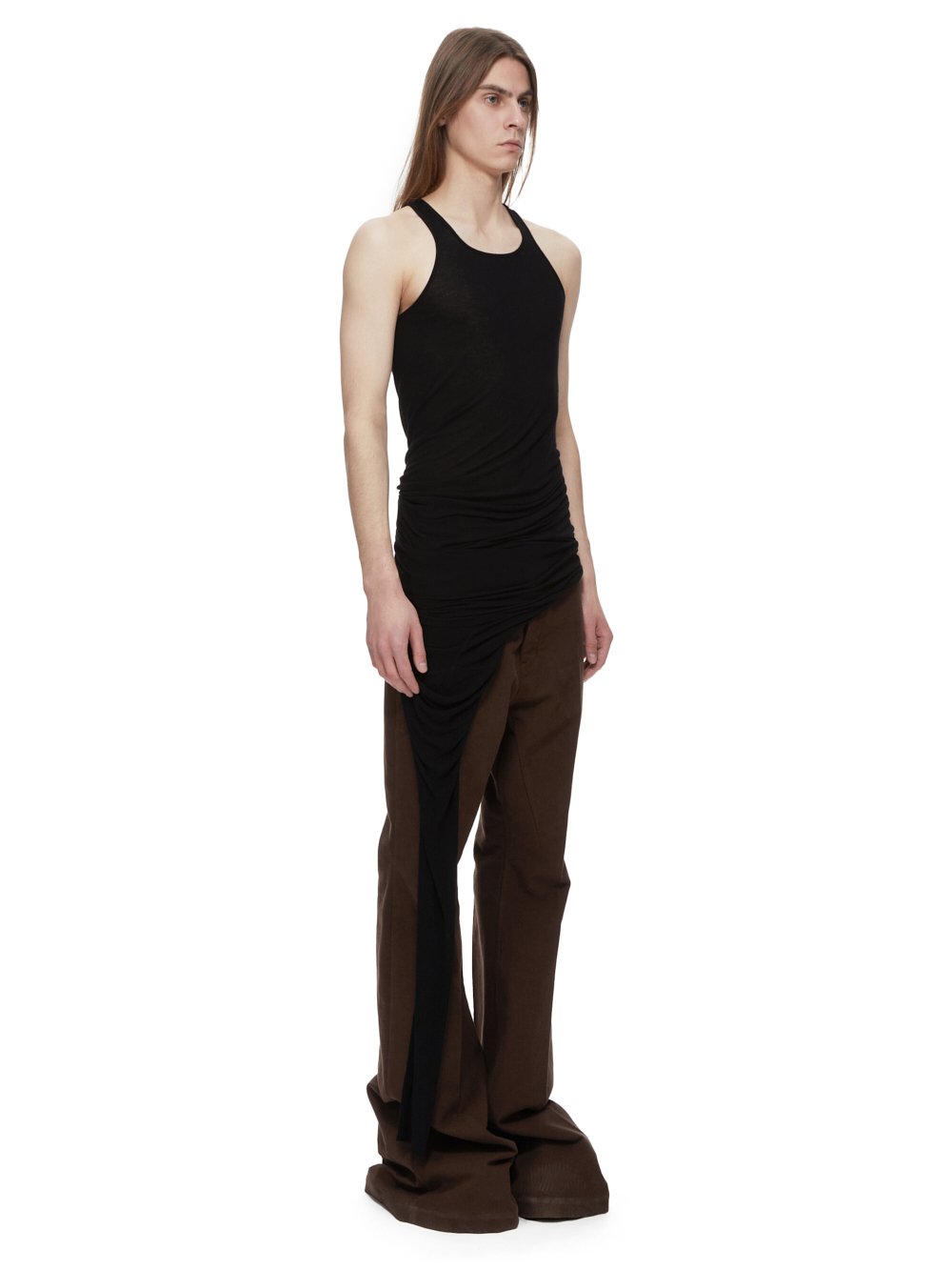 RICK OWENS FW23 LUXOR ZIGGY BANANA TANK IN  BLACK VISCOSE SILK RIB JERSEY