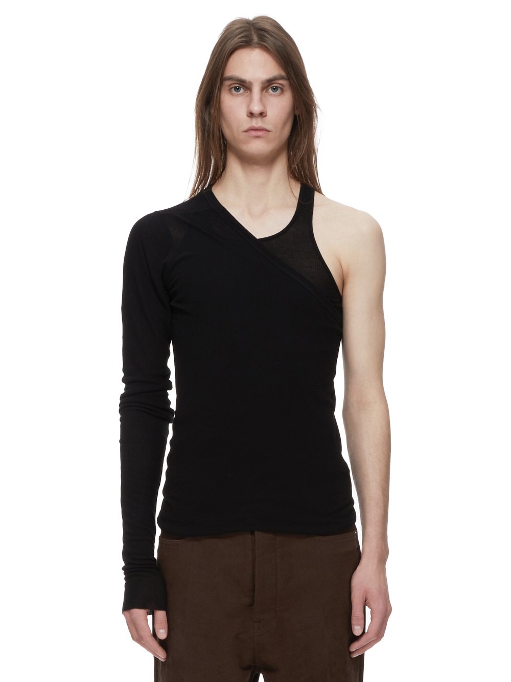 RICK OWENS FW23 LUXOR ZIGGY BANANA TANK IN  BLACK VISCOSE SILK RIB JERSEY