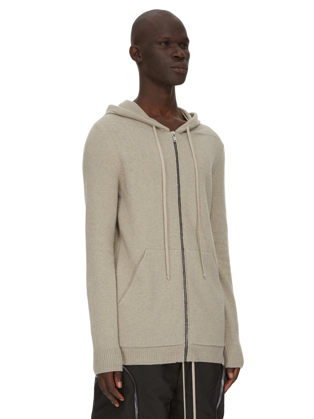 RICK OWENS FW23 LUXOR ZIPPED HOODIE IN PEARL RECYCLED CASHMERE KNIT