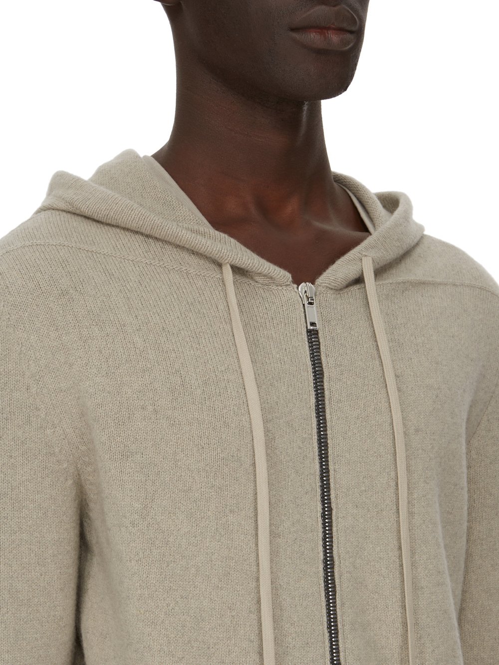 RICK OWENS FW23 LUXOR ZIPPED HOODIE IN PEARL RECYCLED CASHMERE KNIT