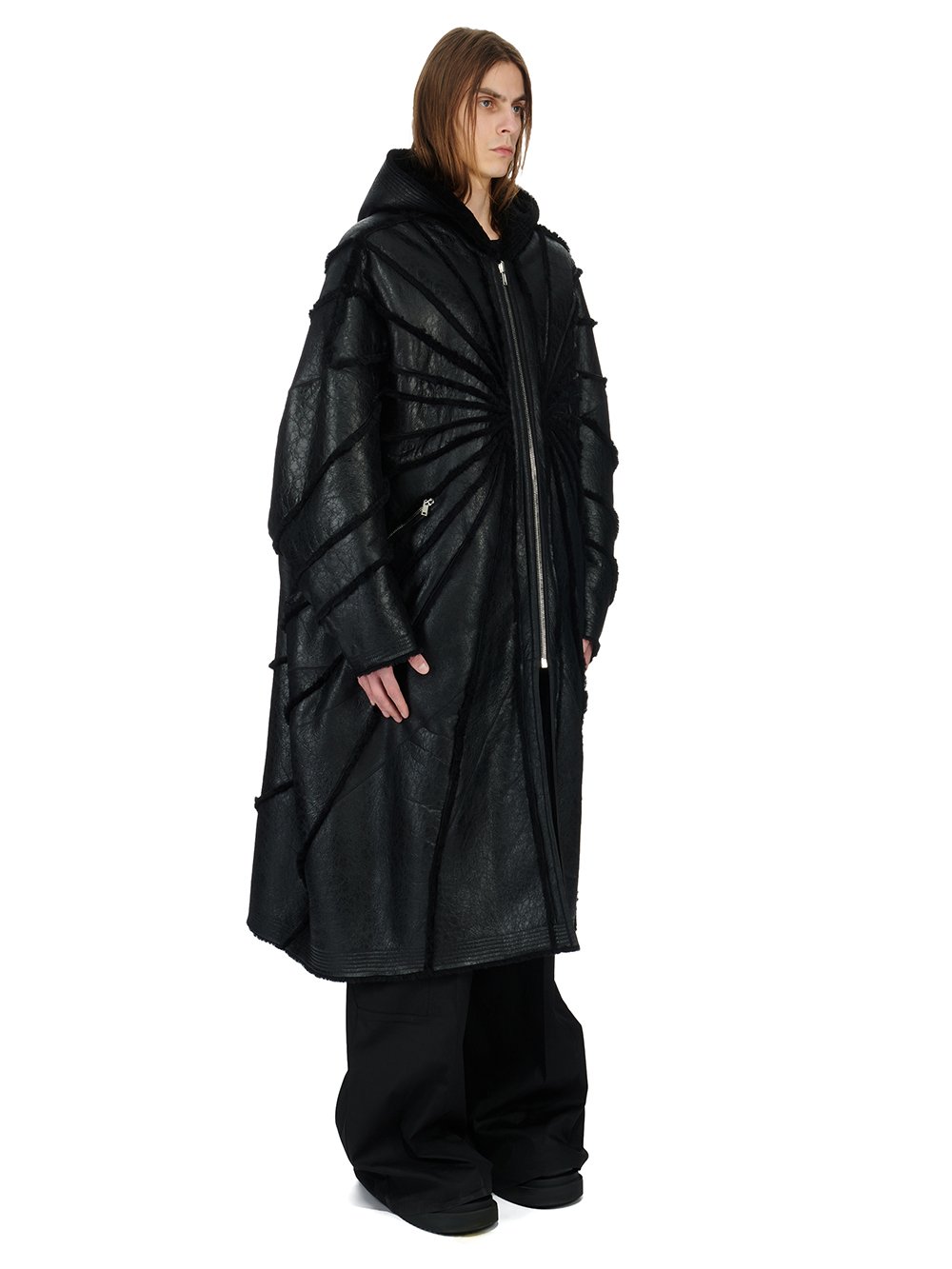 RICK OWENS FW23 LUXOR JUMBO PETER PEA IN BLACK BUTTER LAMB SHEARLING RADIANCE