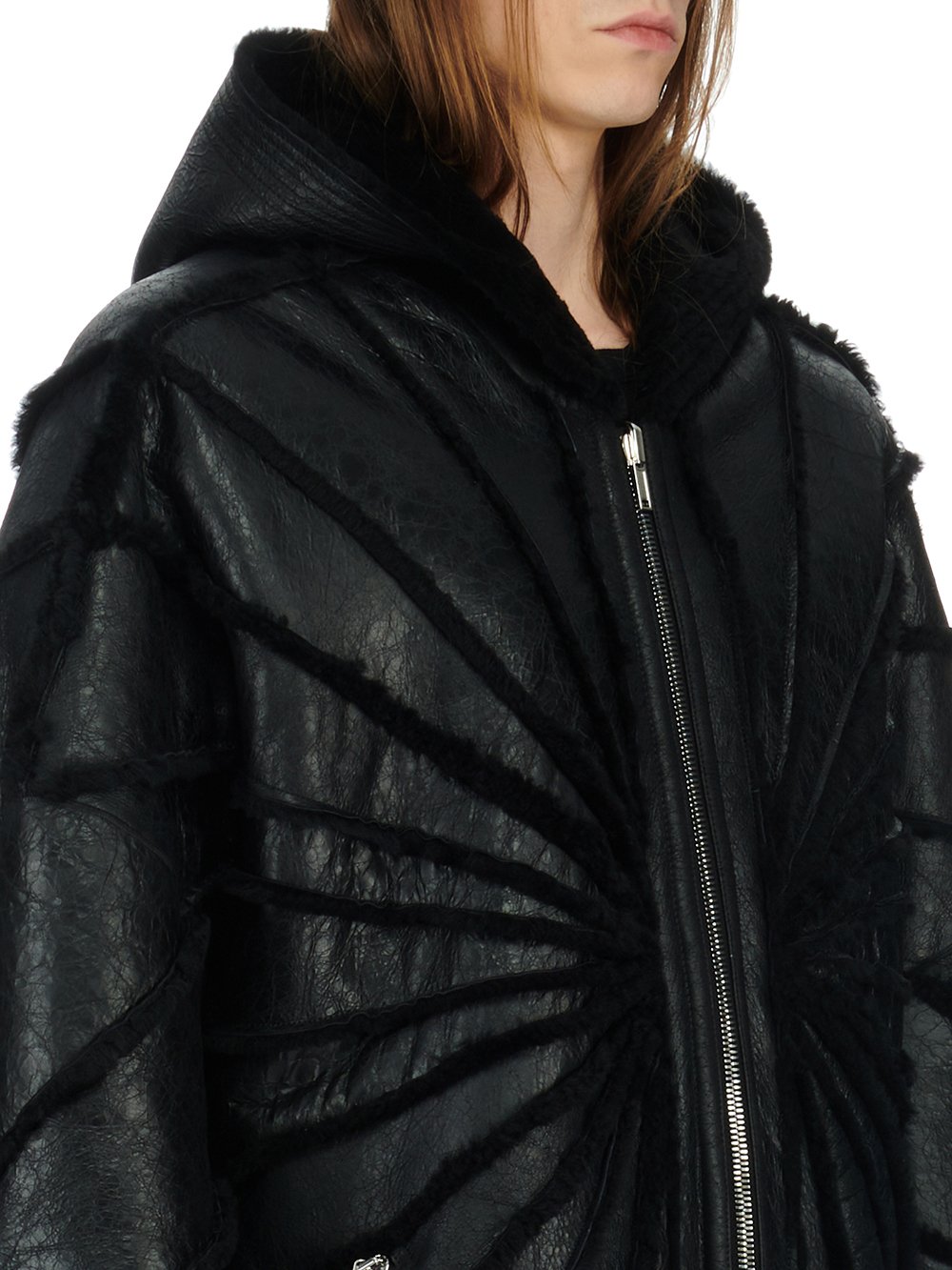 RICK OWENS FW23 LUXOR JUMBO PETER PEA IN BLACK BUTTER LAMB SHEARLING RADIANCE