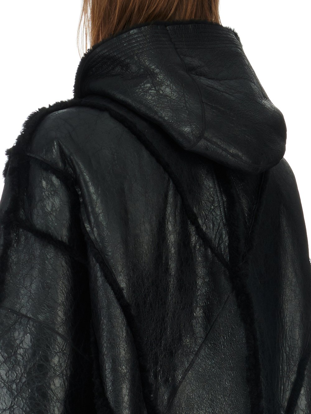 RICK OWENS FW23 LUXOR JUMBO PETER PEA IN BLACK BUTTER LAMB SHEARLING RADIANCE