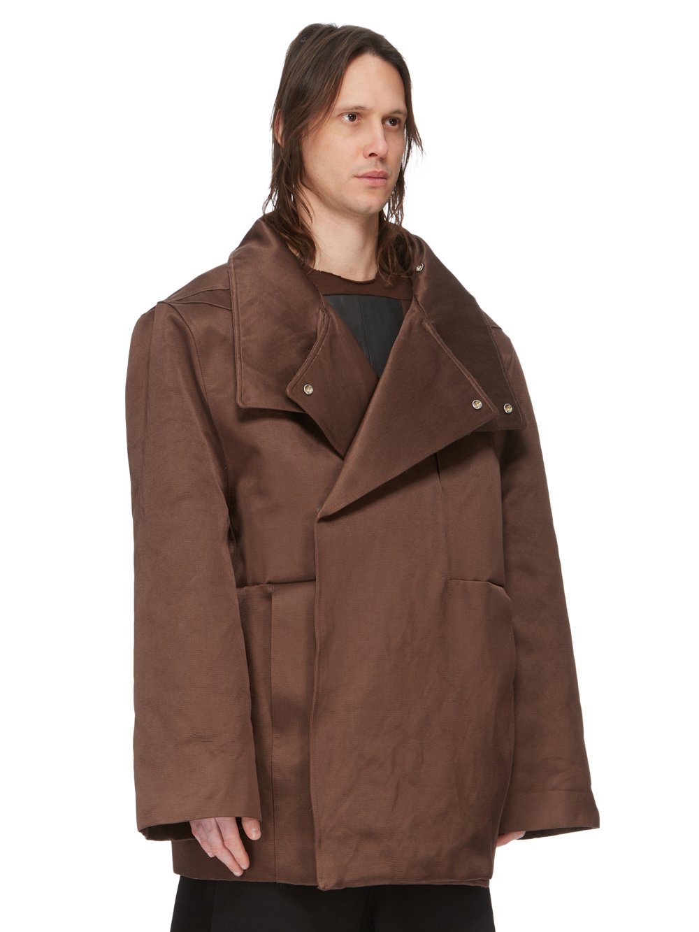 RICK OWENS FW23 LUXOR RUNWAY LUXOR CABAN IN BROWN COTTON SILK DUCHESSE