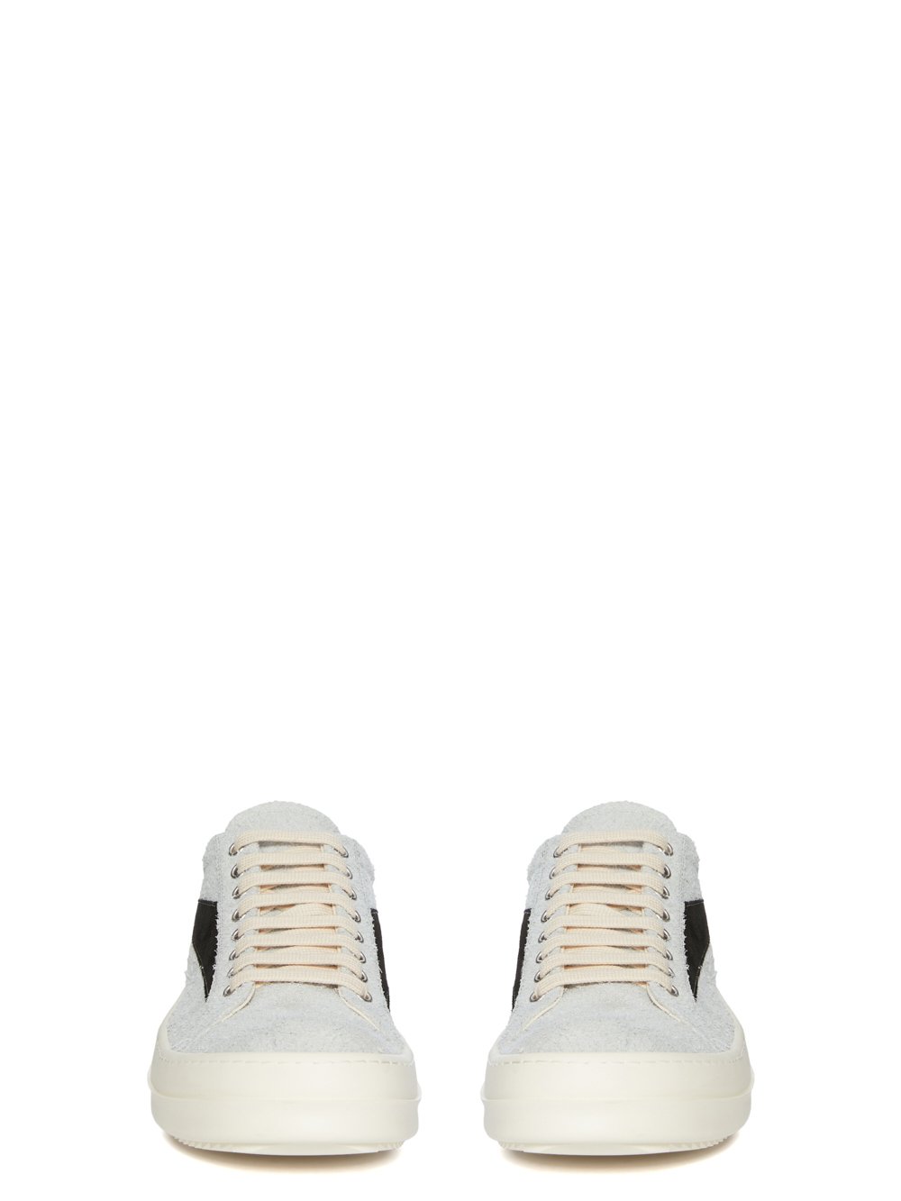 DRKSHDW FW23 LUXOR VINTAGE SNEAKS IN OYSTER, BLACK AND MILK SHAGGY COTTON SUEDE