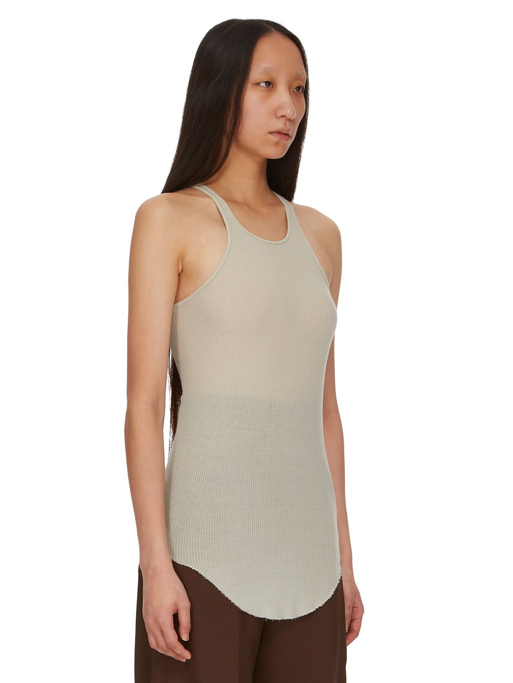 RICK OWENS FW23 LUXOR BASIC RIB TANK IN PEARL VISCOSE SILK RIB JERSEY