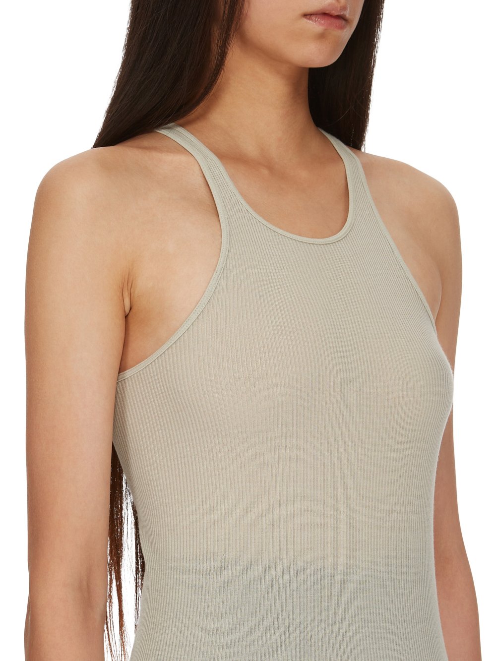 RICK OWENS FW23 LUXOR BASIC RIB TANK IN PEARL VISCOSE SILK RIB JERSEY