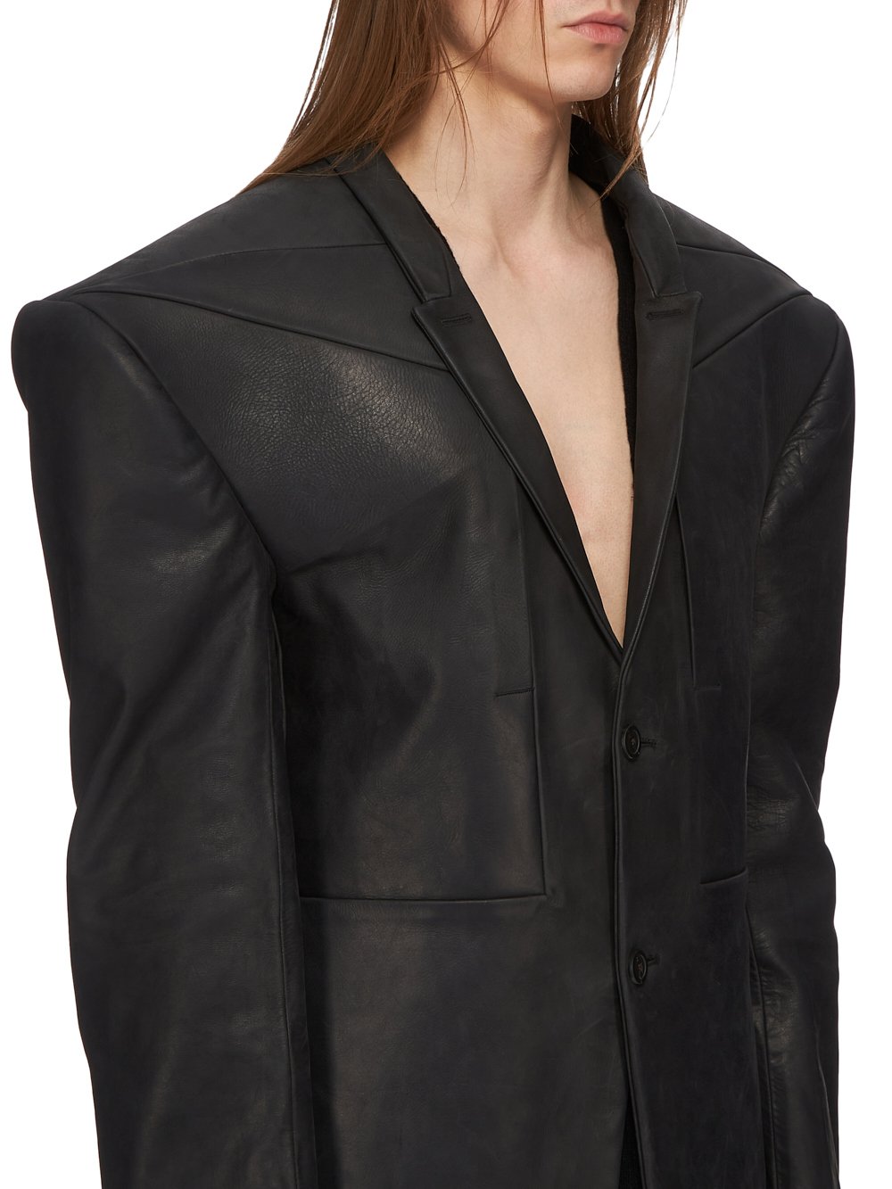 RICK OWENS FW23 LUXOR RUNWAY EDFU COAT IN BLACK RAVENNA CALF LEATHER