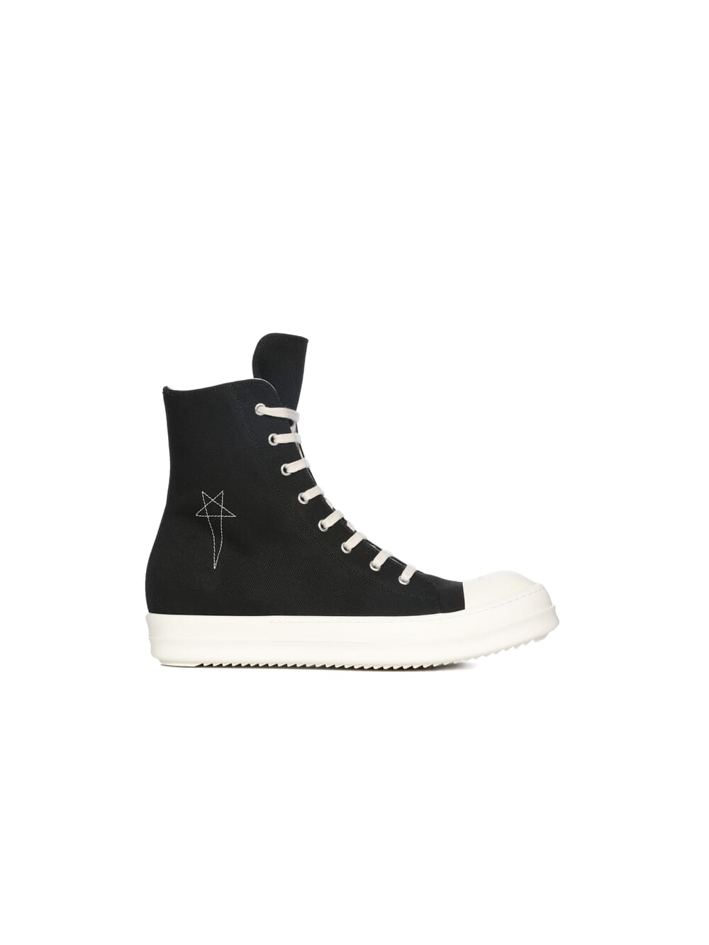 DRKSHDW FW23 LUXOR SNEAKS IN BLACK AND PEARL 13OZ OVERDYED DENIM