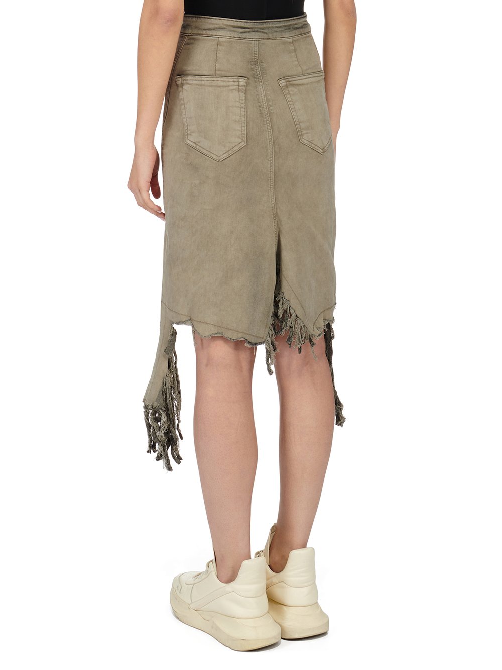 RICK OWENS FW23 LUXOR SLIVERED SKIRT IN MINERAL PEARL STRETCH DENIM