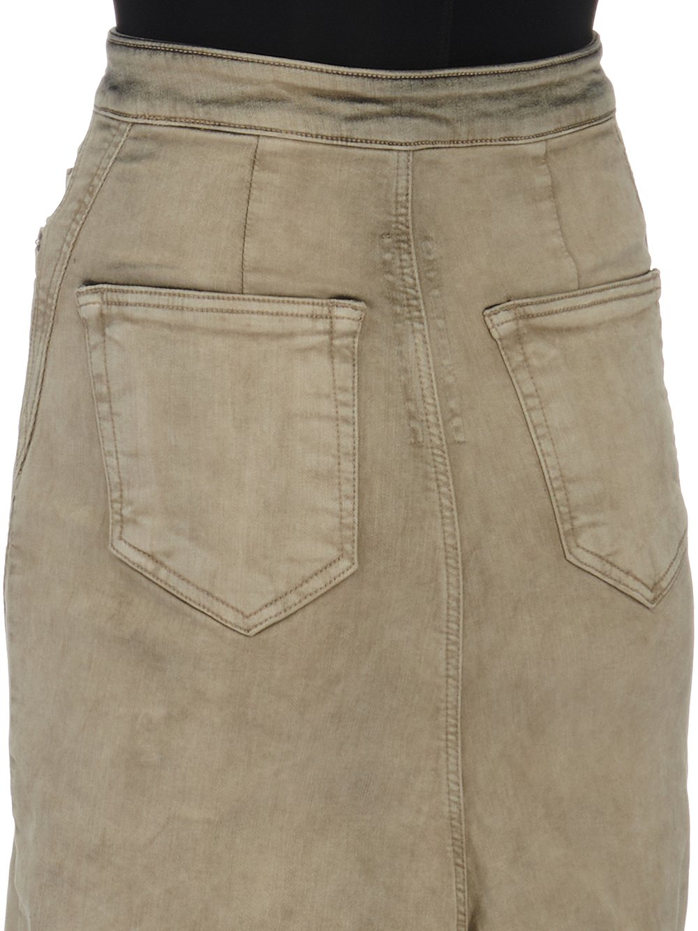 RICK OWENS FW23 LUXOR SLIVERED SKIRT IN MINERAL PEARL STRETCH DENIM