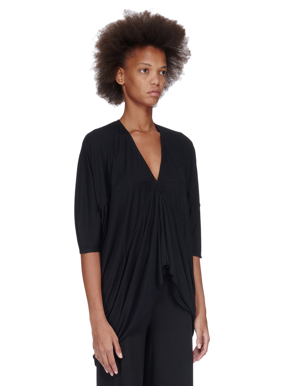 RICK OWENS LILIES FW23 LUXOR EM TOP IN BLACK FLUID VISCOSE JERSEY