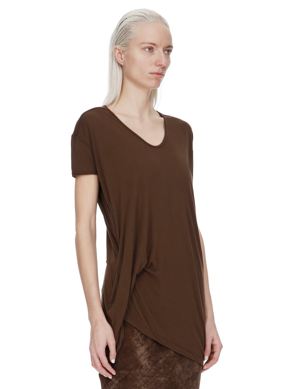 RICK OWENS FW23 LUXOR HIKED T IN BROWN VISCOSE SILK JERSEY