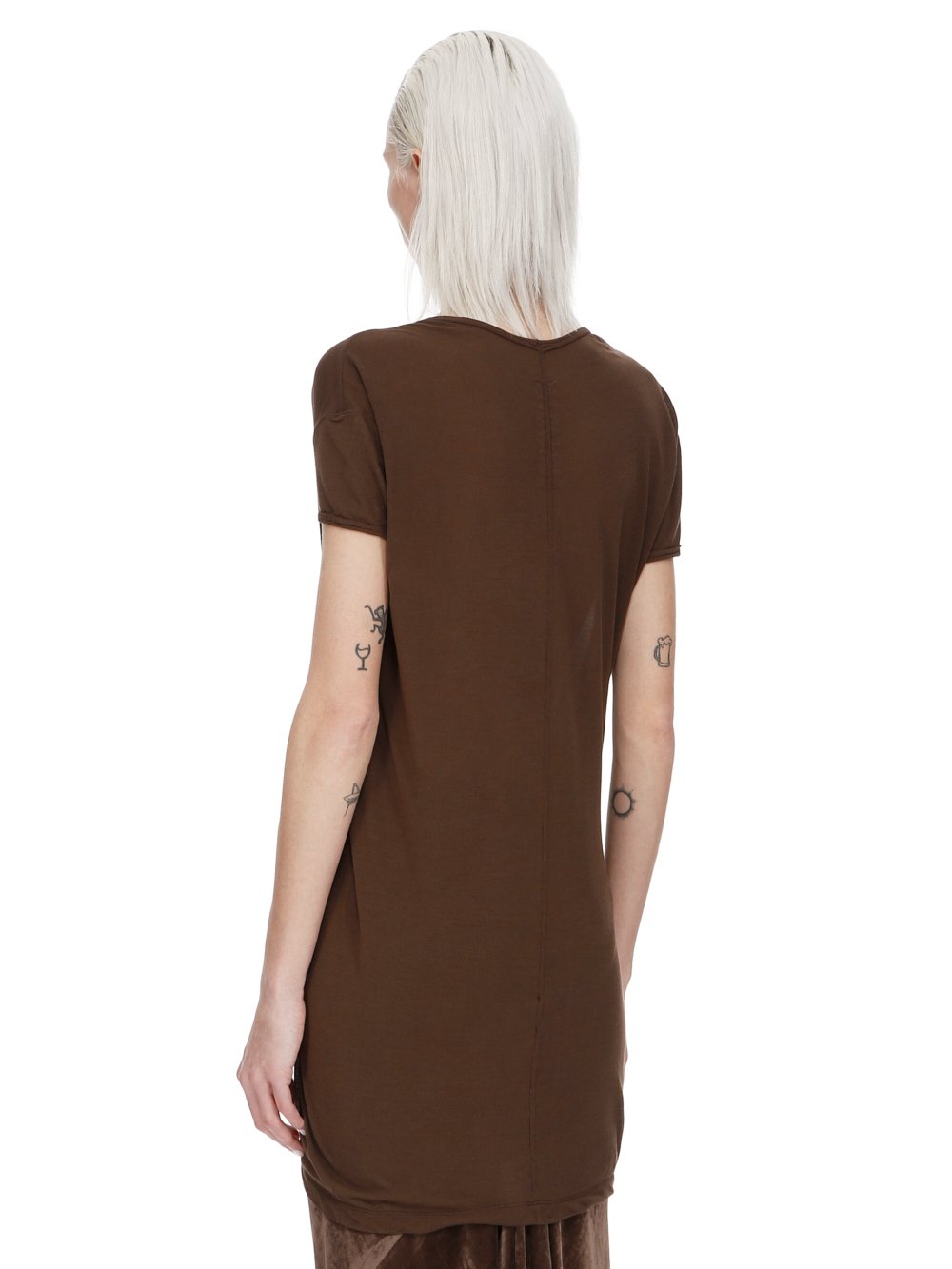 RICK OWENS FW23 LUXOR HIKED T IN BROWN VISCOSE SILK JERSEY