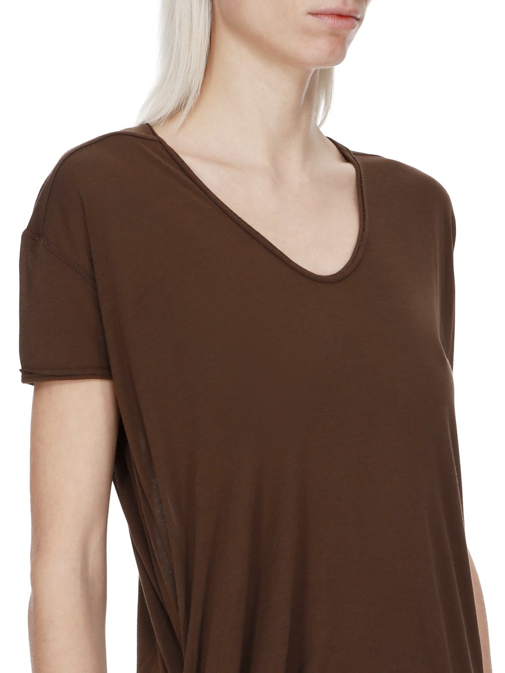 RICK OWENS FW23 LUXOR HIKED T IN BROWN VISCOSE SILK JERSEY