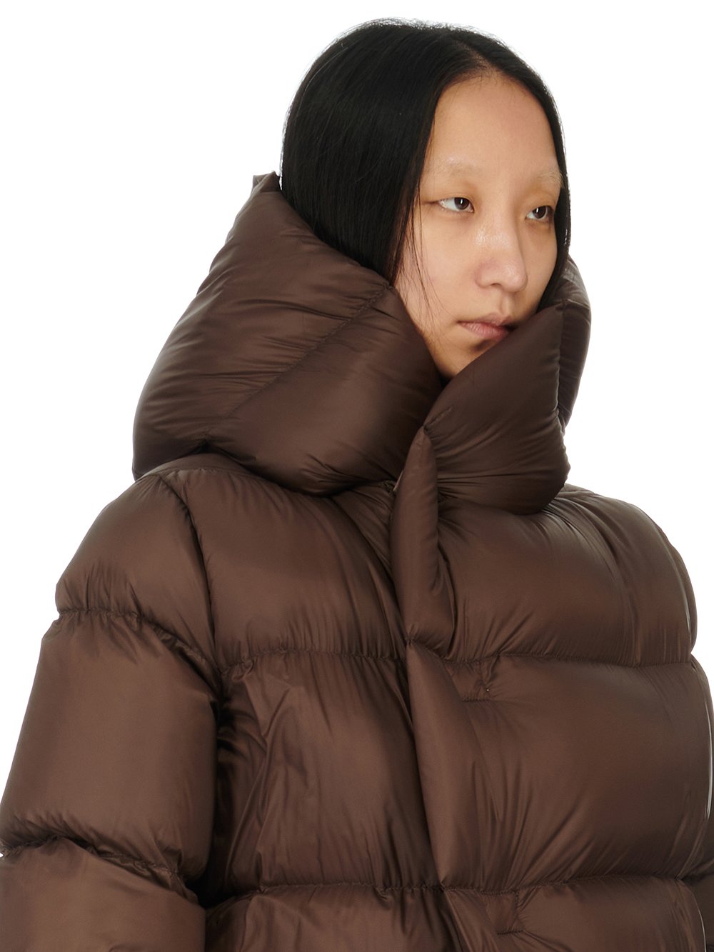 RICK OWENS FW23 LUXOR LS HOODED LINER IN BROWN RECYCLED NYLON