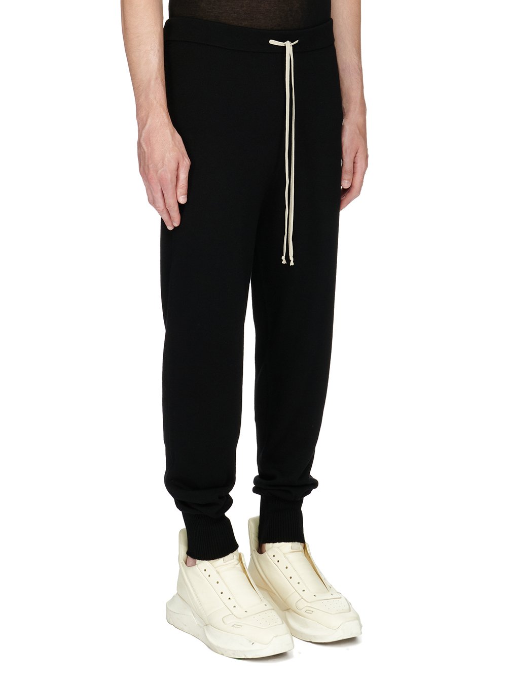 RICK OWENS FW23 LUXOR TRACK PANTS IN BLACK LIGHTWEIGHT RASATO KNIT