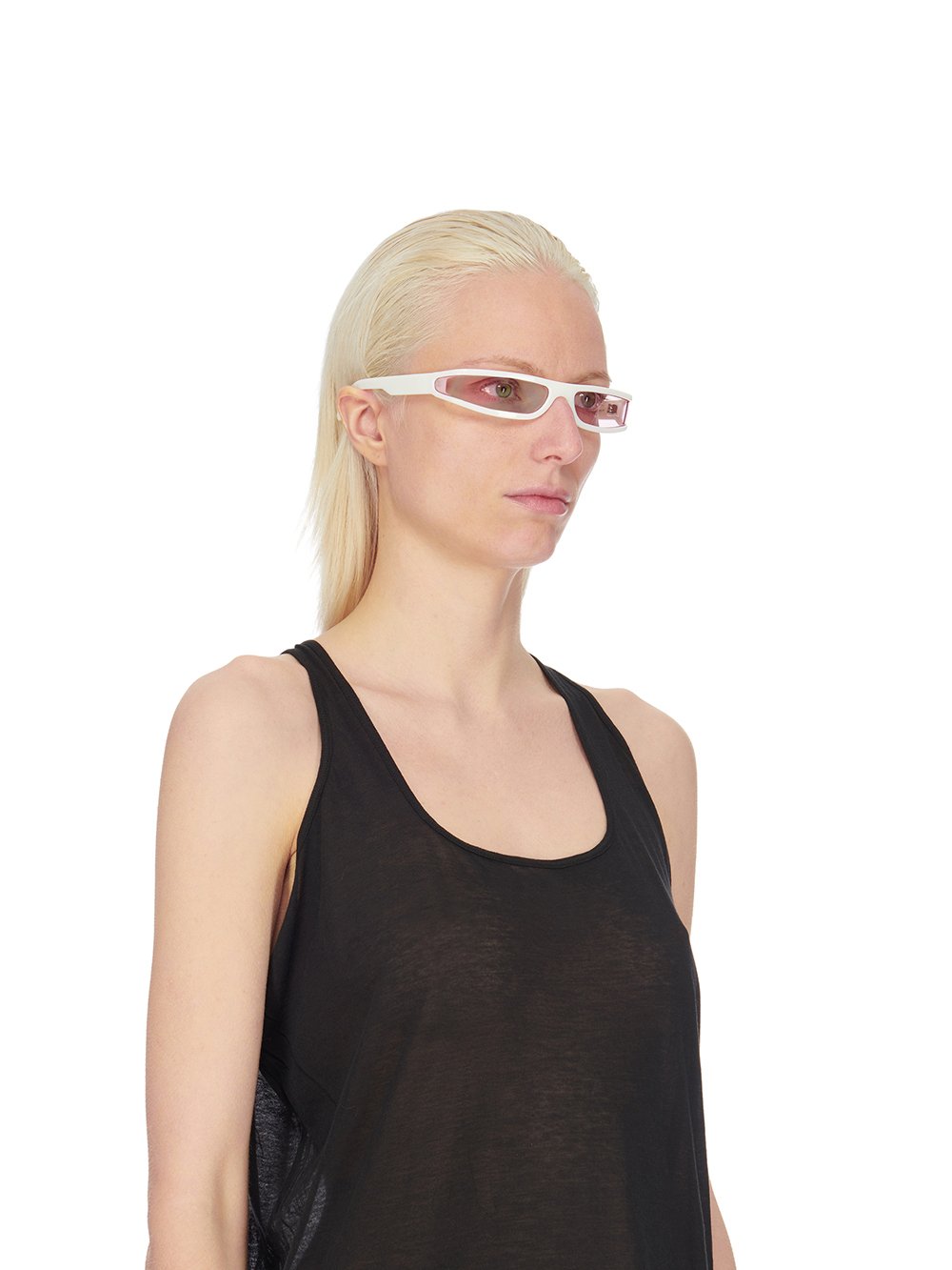 RICK OWENS FOG SUNGLASSES IN WHITE WITH PINK LENS