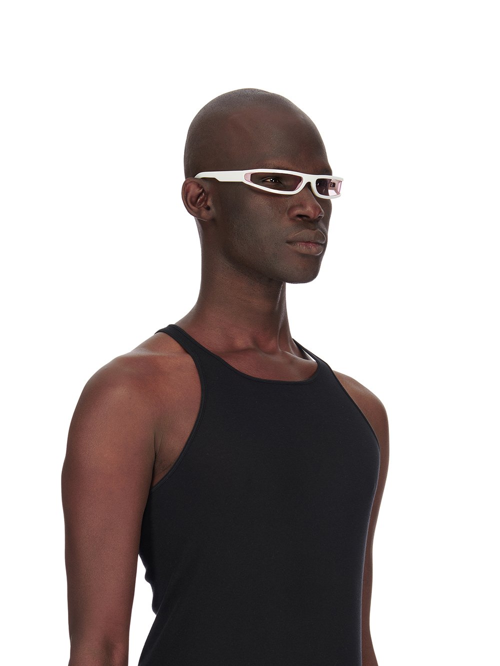 RICK OWENS FOG SUNGLASSES IN WHITE WITH PINK LENS