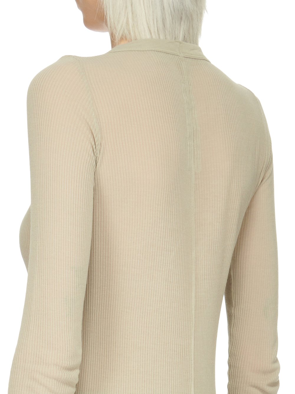 RICK OWENS FW23 LUXOR RIB LS T IN PEARL VISCOSE SILK RIB JERSEY