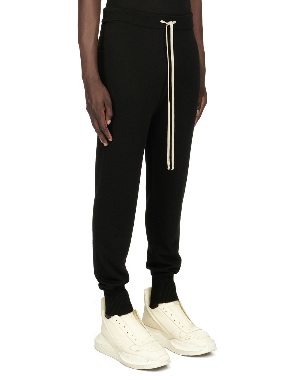 RICK OWENS FW23 LUXOR TRACK PANTS IN BLACK LIGHTWEIGHT RASATO KNIT