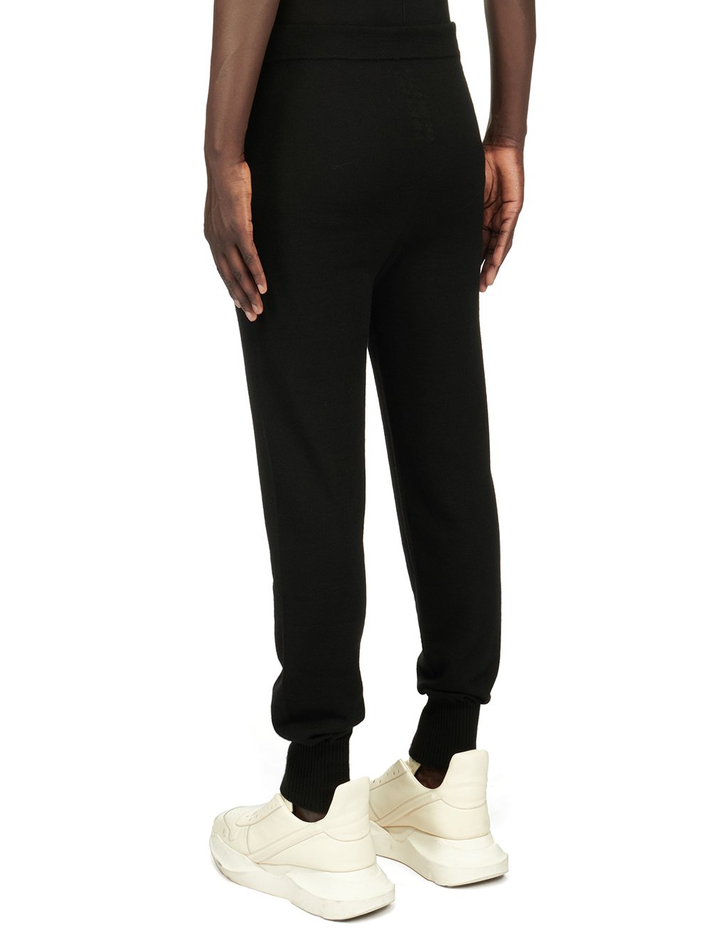 RICK OWENS FW23 LUXOR TRACK PANTS IN BLACK LIGHTWEIGHT RASATO KNIT