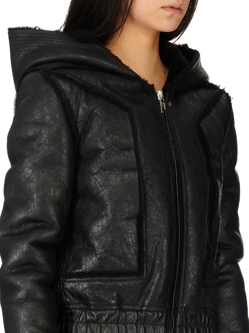 RICK OWENS FW23 LUXOR EDFU HOODED JKT IN BLACK BUTTER LAMB SHEARLING