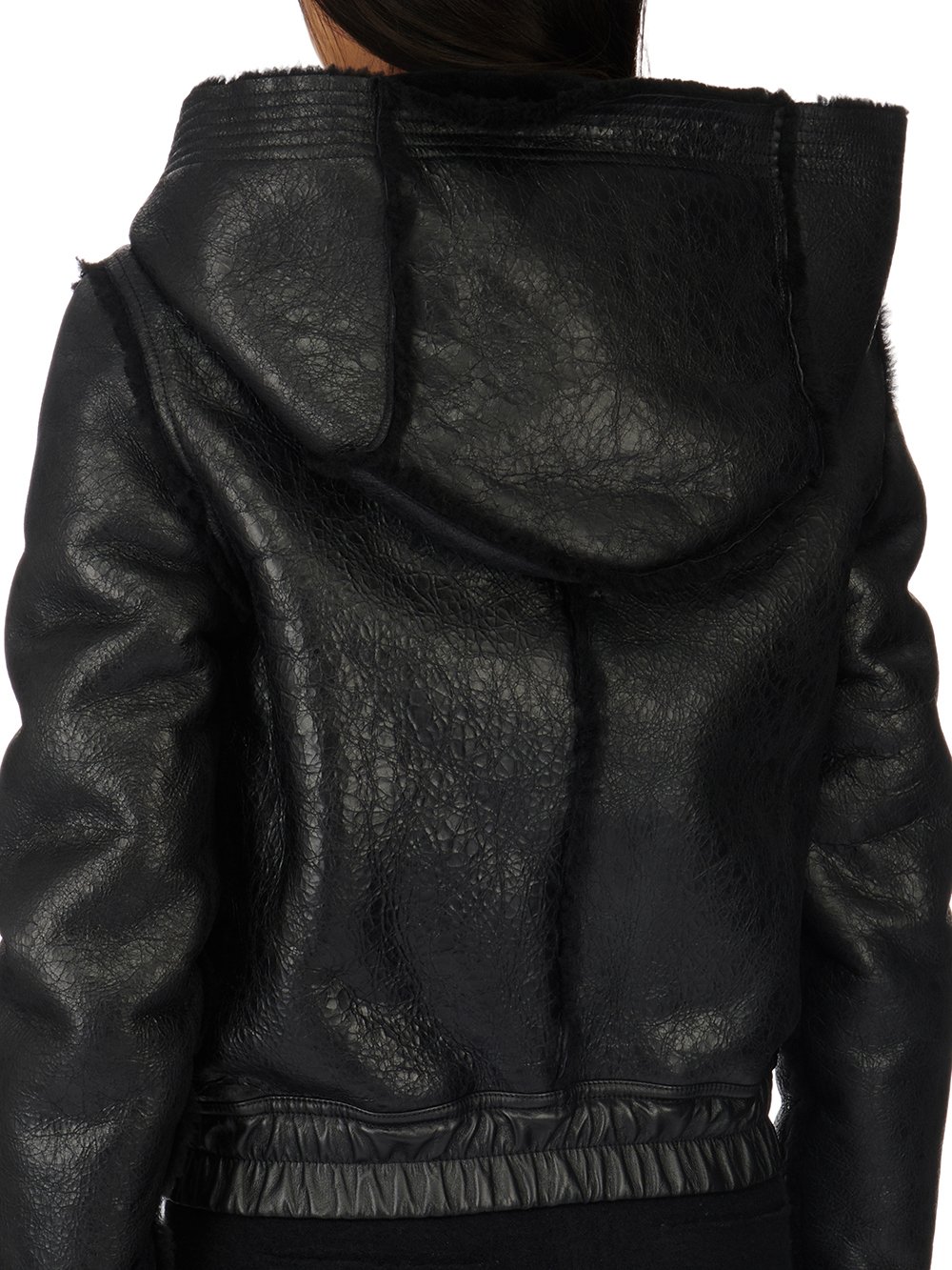 RICK OWENS FW23 LUXOR EDFU HOODED JKT IN BLACK BUTTER LAMB SHEARLING