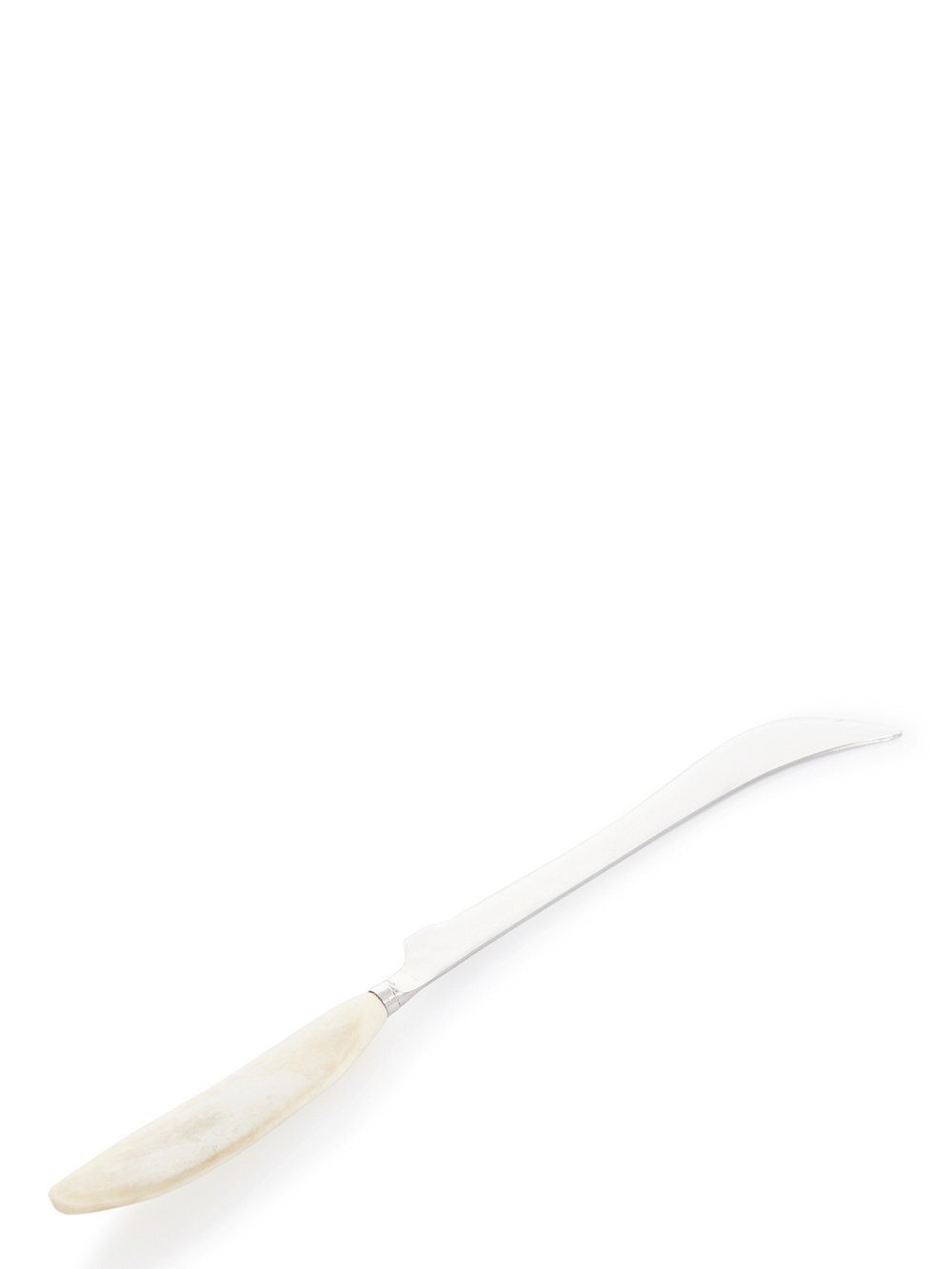 RICK OWENS CARVING KNIFE FEATURES A LONG AND SHARP STERLING TOP AND A SHORT, NATURAL COLOR BONE HANDLE.