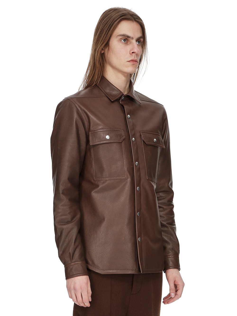 RICK OWENS FW23 LUXOR OUTERSHIRT IN BROWN SOFT GRAIN COW LEATHER